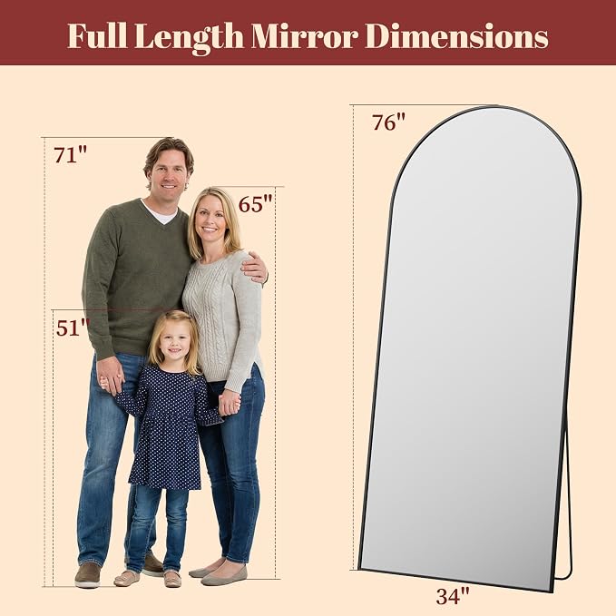 Suidia 76"x34" Arched Full Length Mirror - Image 4