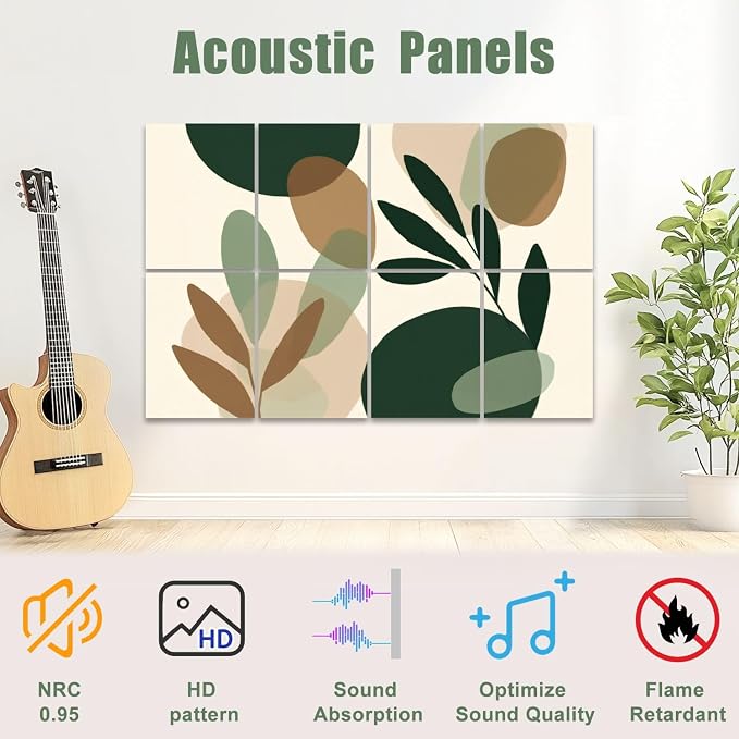 8 Pack Art Acoustic Panels Sound Absorbing Boho Botanical Leaf Orange Green - Image 3