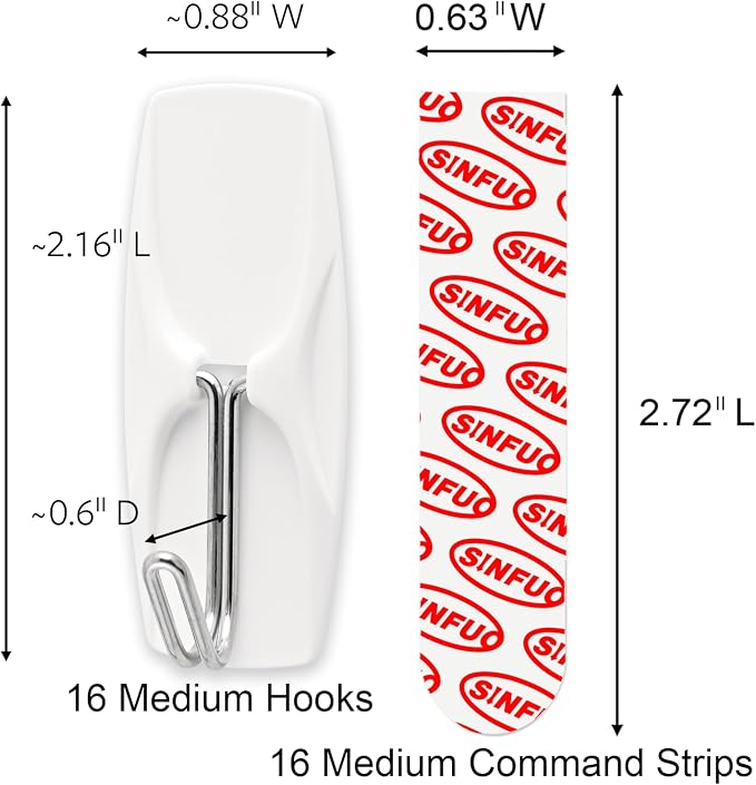Sinfuo Wire Hooks for Wall Medium 16 Hooks, Heavy Duty Wall Hooks - Image 2