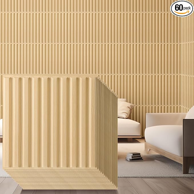 Nuanchu 60 Pcs 3D Slat Wall Panels, Paintable Waterproof Textured Tiles by Nuanchu