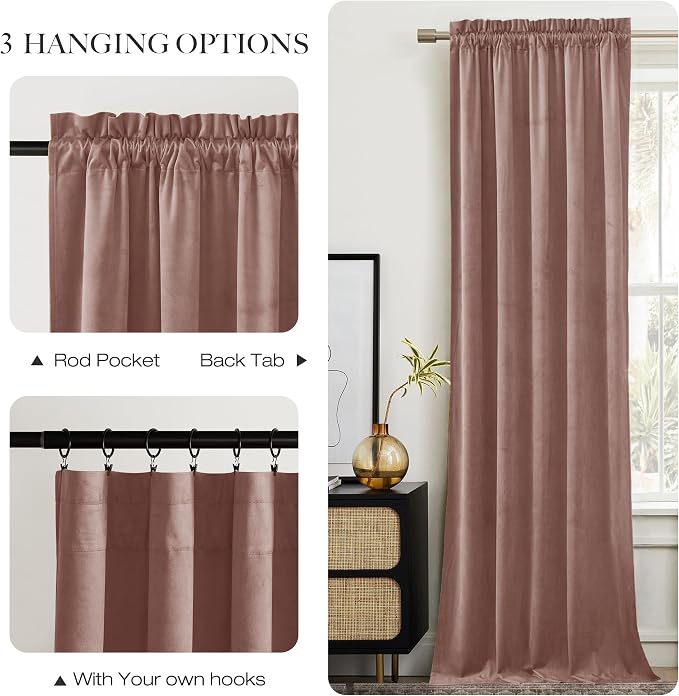 NICETOWN Dusty Pink Velvet Curtains 90 inches Long 2 Panels Set, Thermal - Image 5