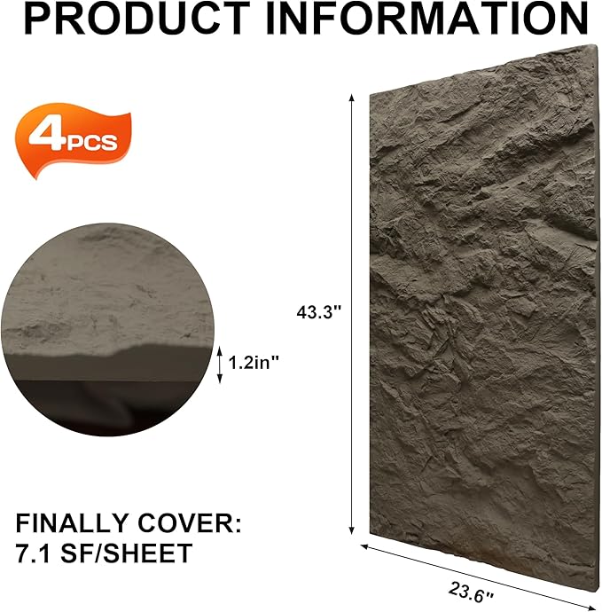 KASARO 3D Faux Stone Wall Panels, Cement Texture Thicker Accent - Image 7