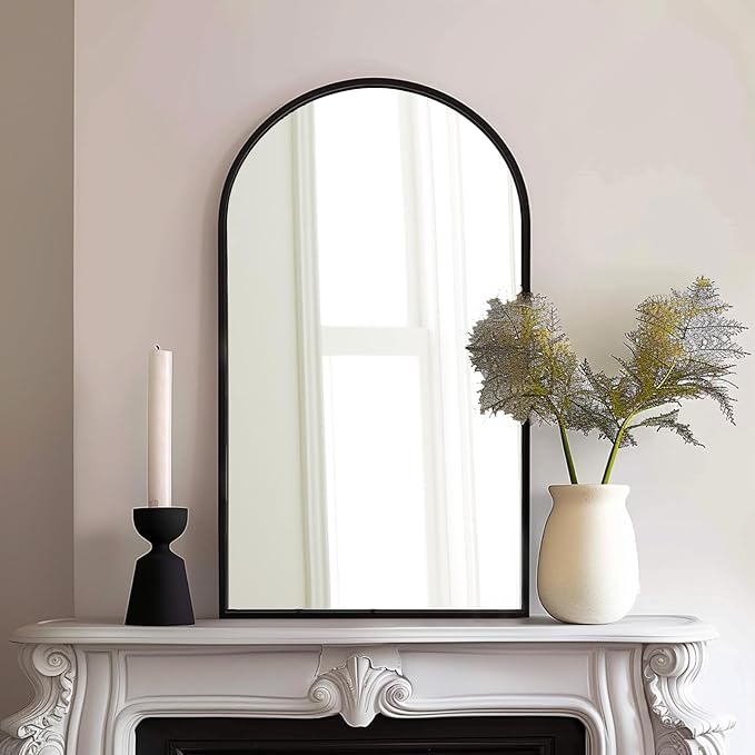 Dewfig Arched Wall Mounted Mirror, Arch Black Mirror - Image 2