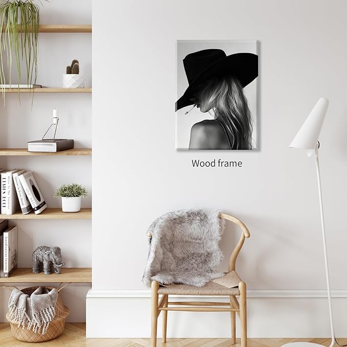 FuSatisYilife Trendy Black And White Framed Wall Art Cool Western Woman Smoking - Image 6