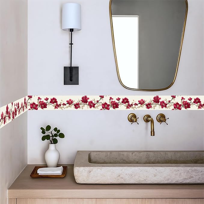 Cherry Blossom Wallpaper Border 196x4 Inch Red Flower Peel and Stick Wall - Image 3