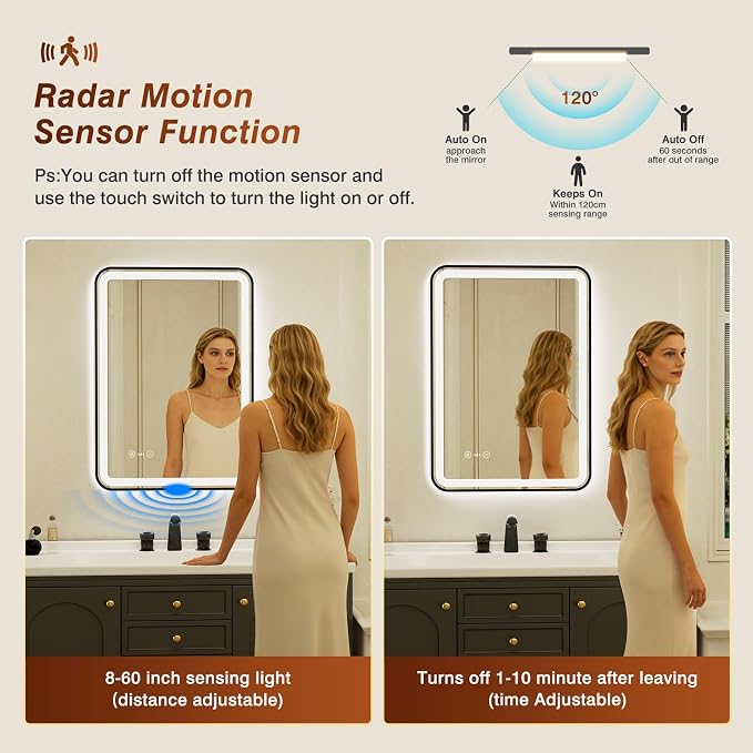 24x32 Inch Black Framed LED Bathroom Mirror - Image 9