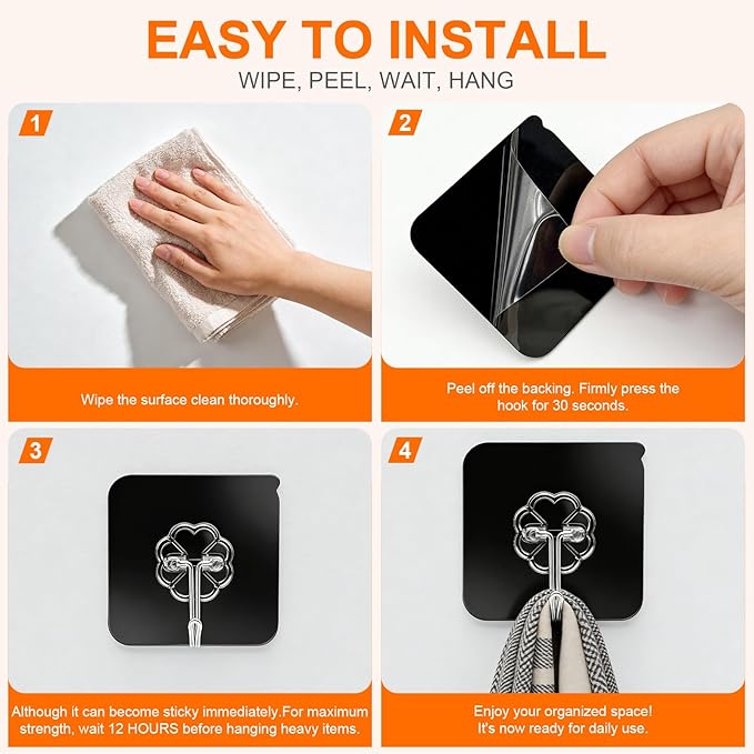 DDMY Heavy Duty Adhesive Hooks for Hanging 50lb Black Wall Hooks - Image 7