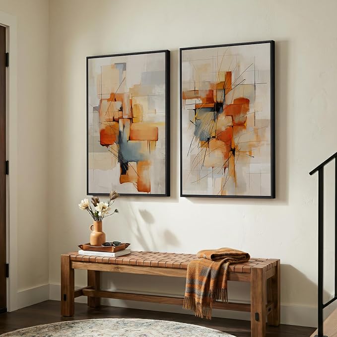 Large Framed Abstract Canvas Wall Art, 2 Piece Modern Prints Paintings Artwork - Image 4