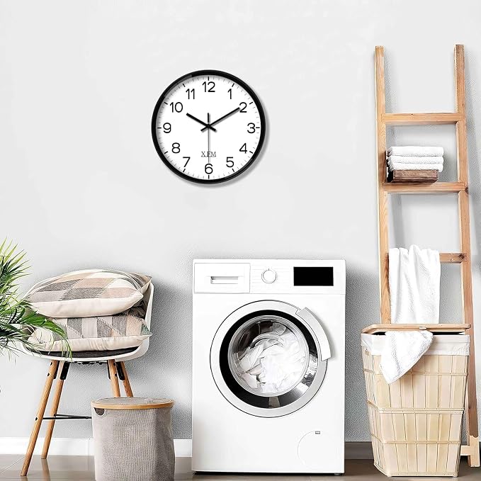 XFM Black Wall Clock 10 Inch Modern Small Wall Clocks Battery Operated Silent - Image 5