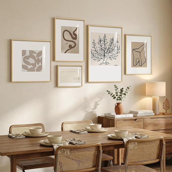 Framed Matisse Abstract Neutral Wall Art, 5 Piece Large Beige Canvas Prints Set - Image 2