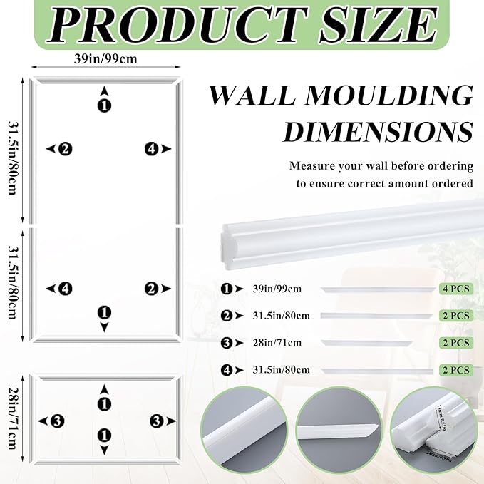 Pangda Peel and Stick Wall Molding Kit, 3D Premade Accent Molding Wainscoting - Image 2