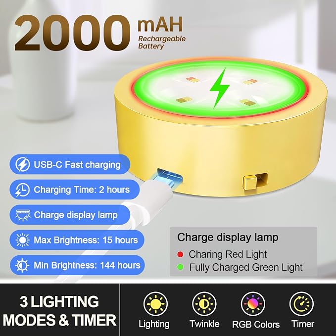 3 Pack Picture Lights for Wall, 13 RGB Color Rechargeable Battery Operated wall - Image 2