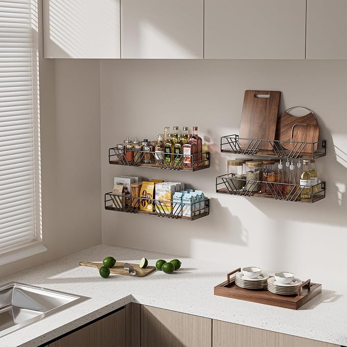 Floating Shelves for Wall, 4 Sets Rustic Wall Mounted Shelves - Image 5