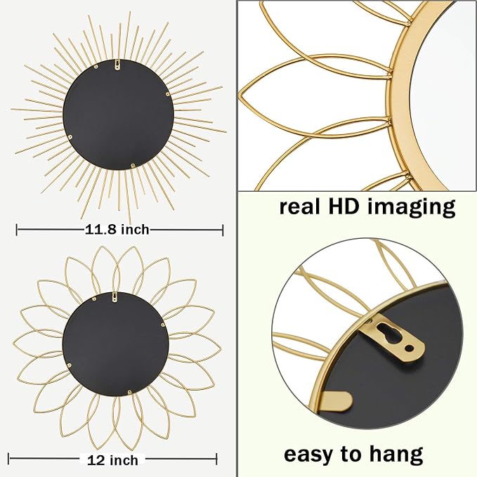 3 Pack Metal Mirrors for Wall Sunburst Wall Mirrors Home Décor Decorative - Image 7