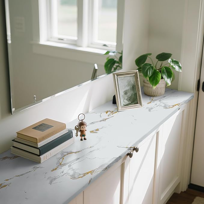 practicalWs Glossy Marble Wallpaper Peel and Stick White/Gold Granite Contact - Image 6