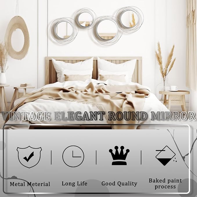 Hicarer 4 Pcs Decorative Wall Mirror Round Modern Mirror Circle Mirror Wall Art - Image 4