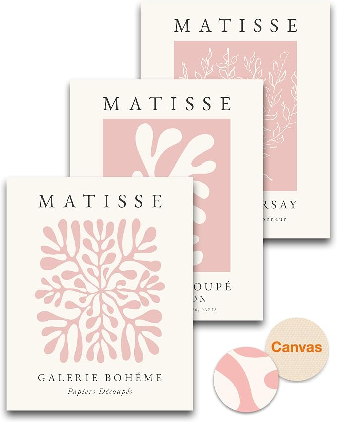 HesenDot Unframed Pink Wall Art Set of 3, 12x16in Matisse Canvas Prints by HesenDot