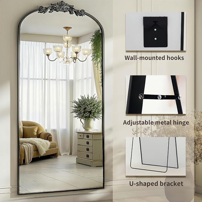 Dewfig Arched Full Length Mirror, Floor Mirror - Image 7