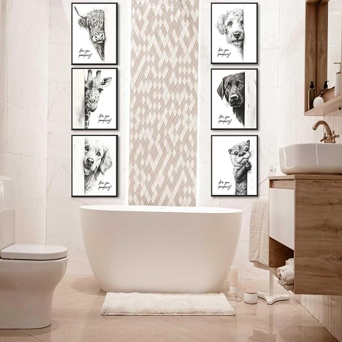 Funny Bathroom Wall Art Black and White Bathroom Posters Decor Rustic Donkey - Image 6