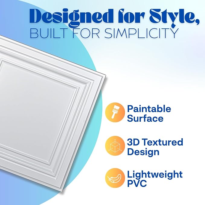 Art3d 48-Pack PVC Drop Ceiling Tiles, 2ft x 2ft, Crisp White Finish - Image 3