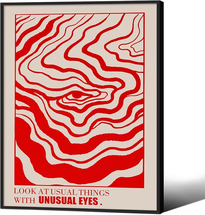 Retro Red Abstract Eye Canvas Wall Art Vintage Hippie Trippy Poster Affirmation by Medpol