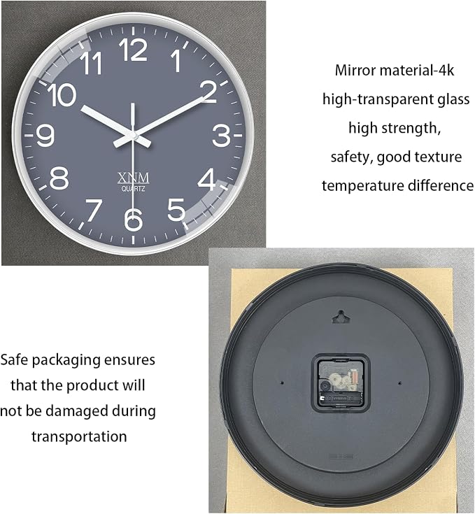 XNM Minimalist Wall Clocks Battery Operated Grey Analog Wall Clock - Image 7