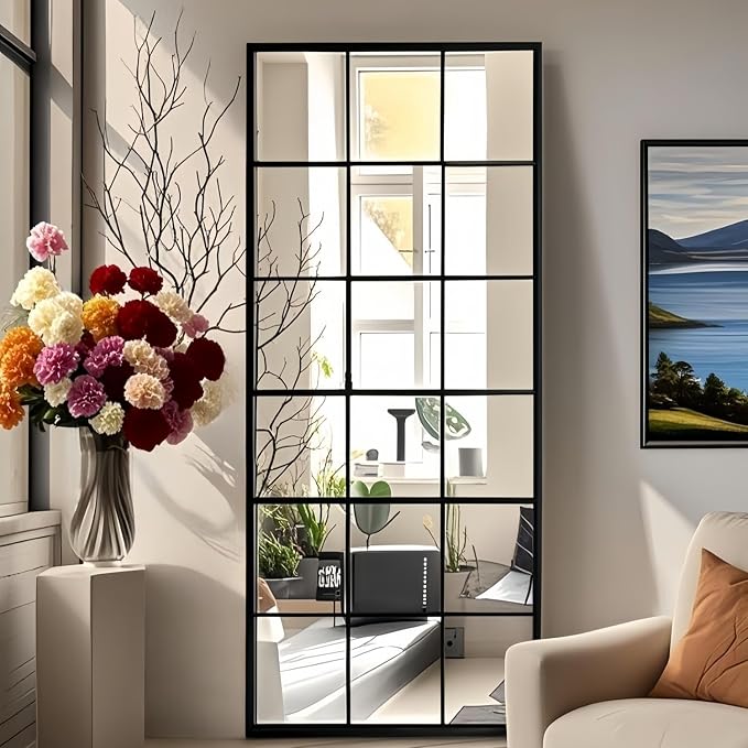 Dewfig 65"x 24" Window pane Full Length Mirror, Wall Mirror, Floor Standing - Image 4