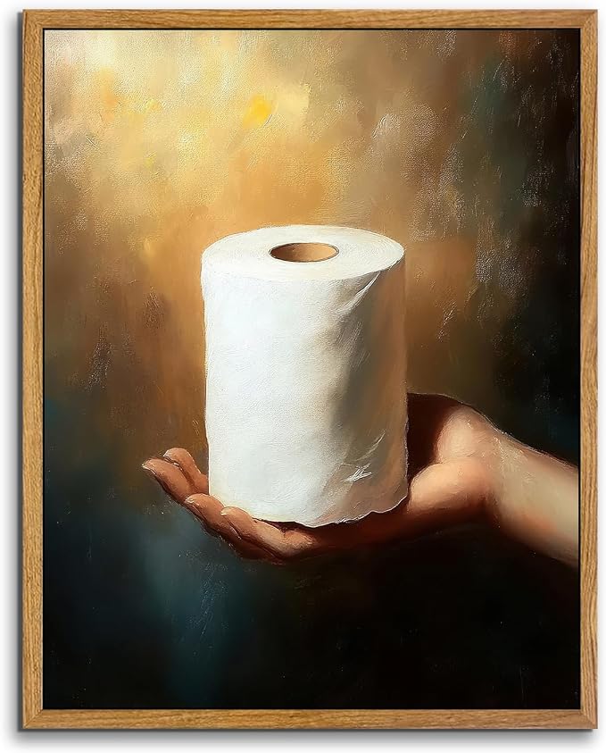 AtterrirArt Framed Funny Bathroom Wall Art, 8 * 10 inch, Hand Holding Toilet by AtterrirArt