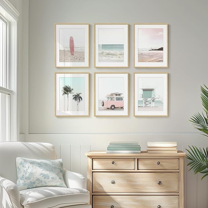 Framed Pink and Mint Green Coastal Wall Art - Image 4