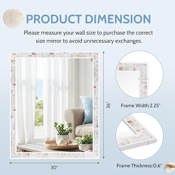 Tanmicoshomy Brown Shell Framed Rectangular Wall Mirrors - Image 3