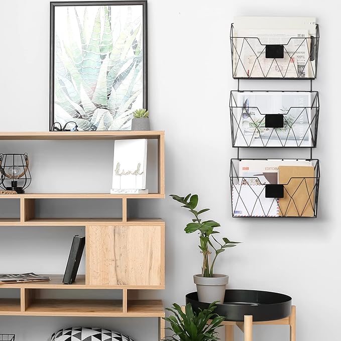YBING Wall File Organizer for Office Hanging Wall File Holder and Basket Set of - Image 5
