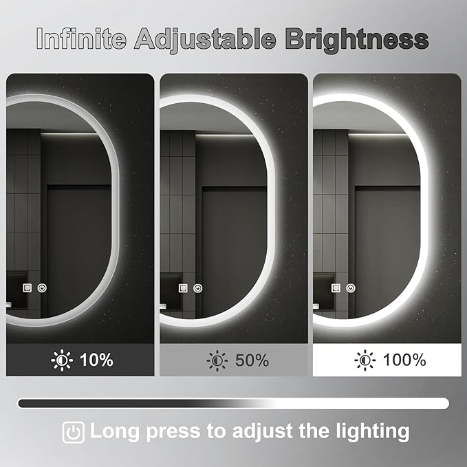 16x24 LED Bathroom Mirror with Lights Oval, Lighted Bathroom Vanity Mirror - Image 3