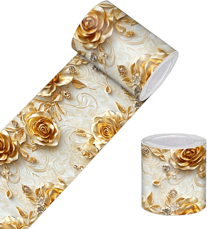 HOMETITUTE Wallpaper Border Peel and Stick Baroque Gold Texture Decorative Wall by HOMETITUTE