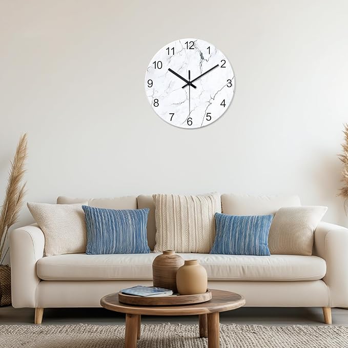 White Marble Glass Wall Clocks Battery Operated 12 Inch Abstract Decorative - Image 2
