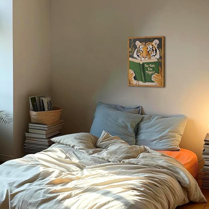 Framed Funny Tiger Wall Art, Motivational Animal Reading Wall Decor Paintings - Image 6