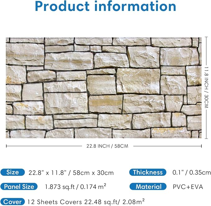 COMSTICKC 3D Faux Stone Wall Sticker Peel and Stick Wall Covering, DIY - Image 5