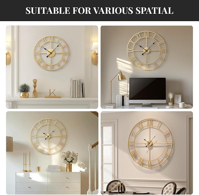 Cuspin Wall Clock Large Gold Clocks 20 Inch, Silent Non-Ticking - Image 6