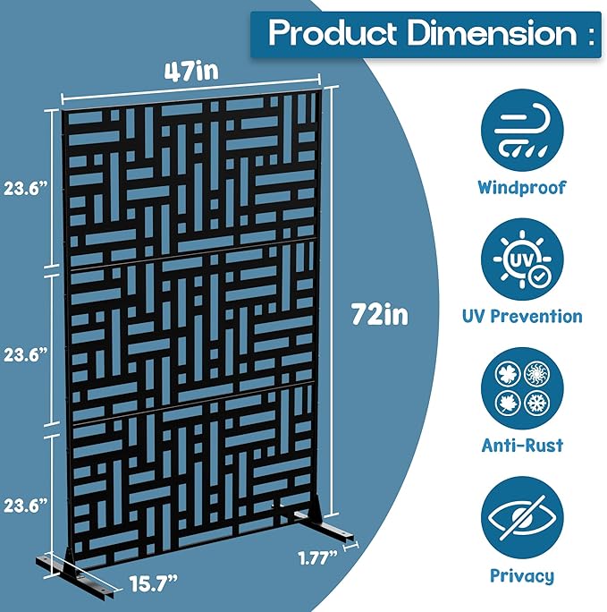 MTART Metal Privacy Screen 72" H x 47.2" Decorative Outdoor Privacy Screen - Image 2