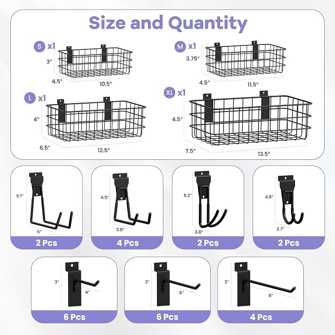 SMARTSTANDARD 30PCS Slatwall Accessories, Includes 4PCS Wall Baskets and 26PCS - Image 5