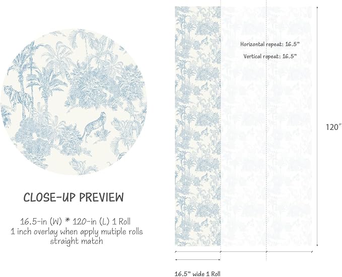 RollsRolla Toile Blue and White Peel and Stick Wallpaper Accent Wall French - Image 7