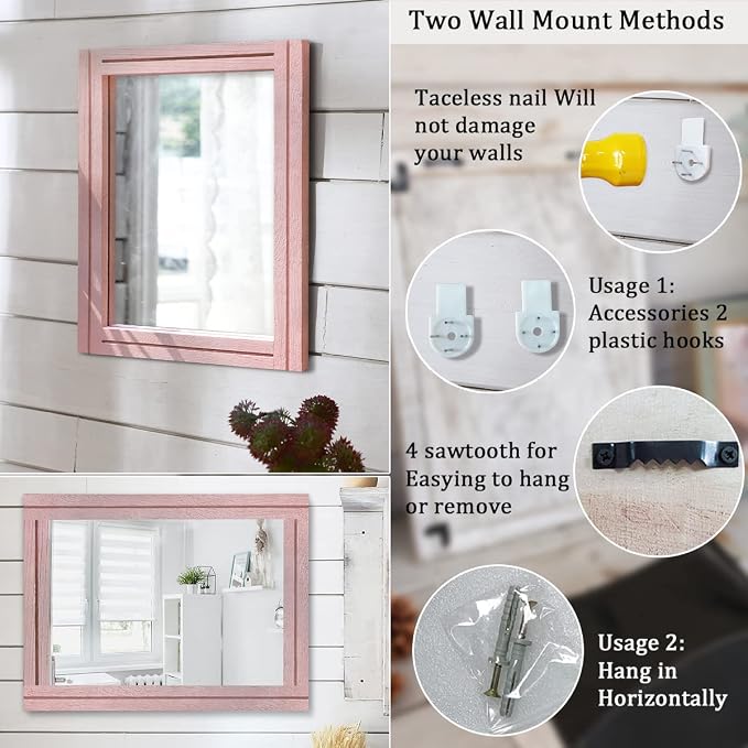 AAZZKANG Rectangle Mirror with Wood Framed Modern Farmhouse Hanging Wall - Image 3