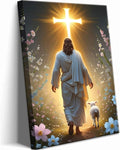 Jesus and Lamb Canvas Wall Art Christian Cross Jesus Walking Toward Light Wall by ZCBSART