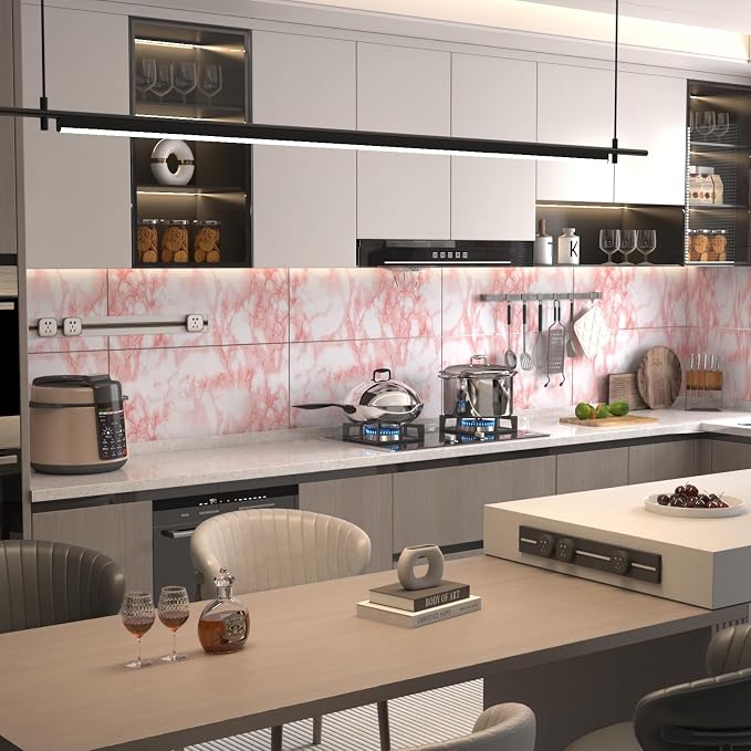 BAYYA Extra Wide Marble Contact Paper Granite Peel and Stick Wallpaper Pink - Image 2