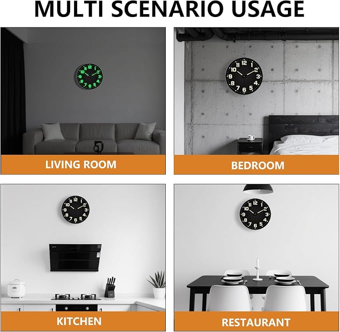 12 Inch Silent Wall Clocks Battery Operated, Glow in The Dark Wall Clock - Image 9