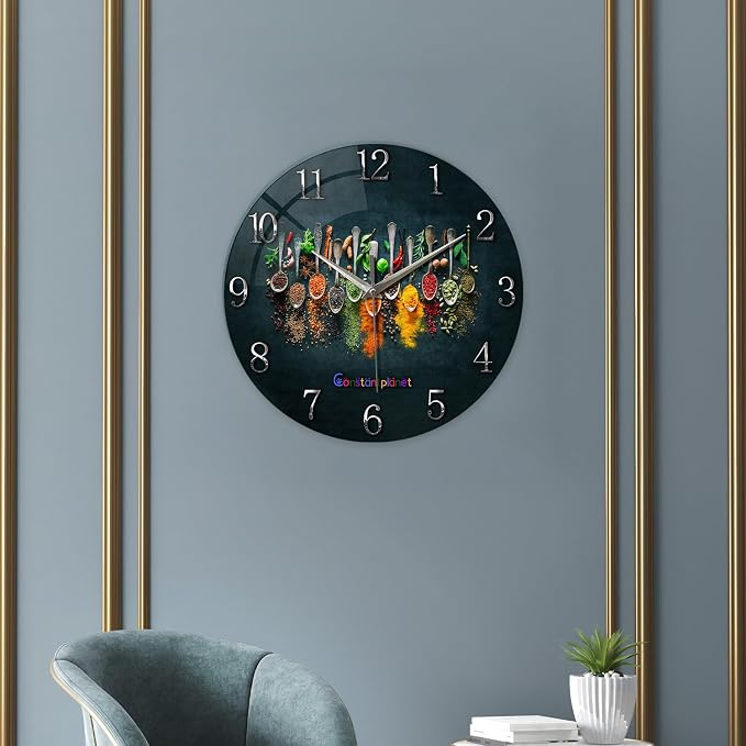 Kitchen Wall Clocks Battery Operated 14 Inches Glass Decorative Clocks - Image 4