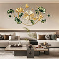 Big Wall Clock, Unique Ginkgo Leaf Decorative Wall Clocks, Luxury Metal Gold by zyiesrsq