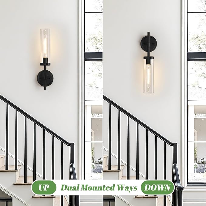 MOKATNG Wall Sconces Set of Two, Matte Black Bathroom Sconces - Image 6
