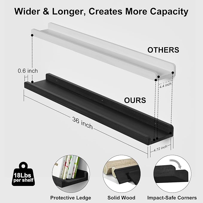 Love-KANKEI 36 Inch Long Floating Shelves Wall Mounted Set of 2, Large Wood - Image 3