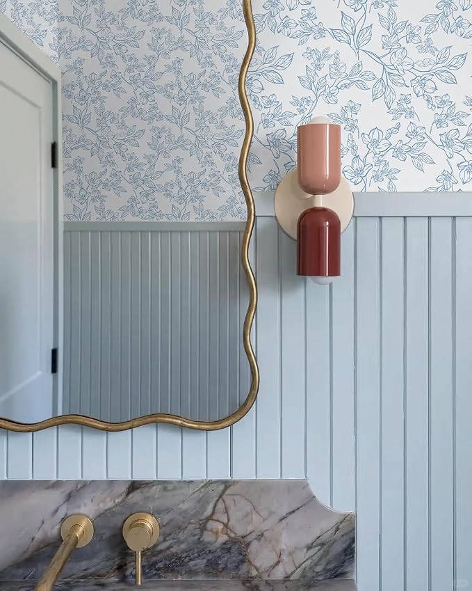 Ismoon Peel and Stick Wallpaper Blue and White Contact Paper Modern Flroal Wall - Image 8