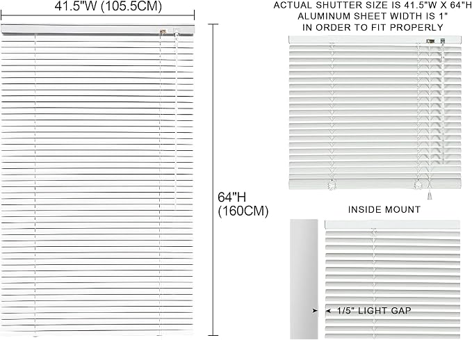 YIIBAII Mini Blinds Suitable for 42" W x 64" H Windows 1" Aluminum Horizontal - Image 5